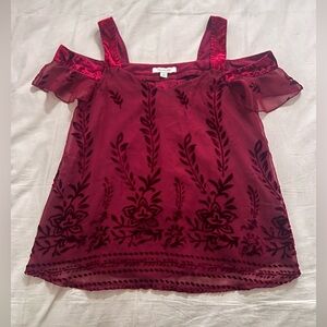 Francesca's Collections Velvet Burnout Floral Off-Shoulder Top - Burgundy
